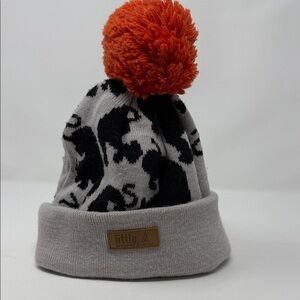 Little Cocoa Bean Gray and Black Elephant Beanie with Orange Pom One Size